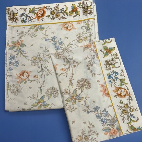 Vintage Springmaid Full Flat Sheet & 1 Pillowcase Wondercale Multicolor Floral - Picture 1 of 5